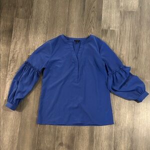 Talbots Royal Blue Blouse with Ruched Sleeves